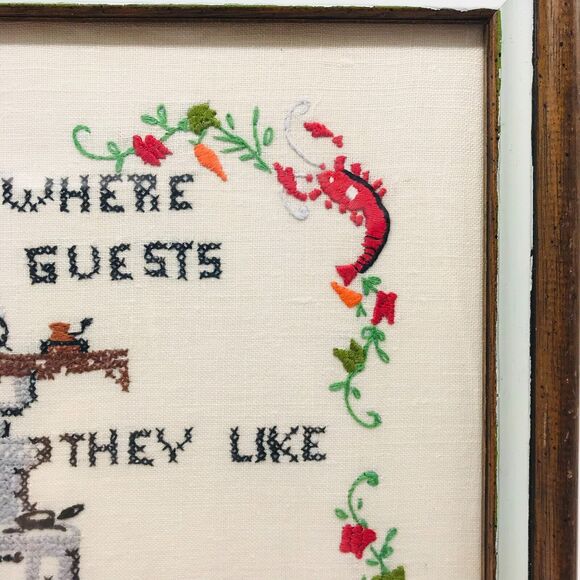 Vintage Framed Needlework Rustic Primitive Wall Decor 15 x 12 Inches - Picture 7 of 10